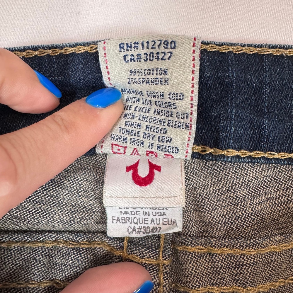 True Religion Bootcut Jeans Womens 32 Flap Pocket Rhinestone Button Y2K Vtg USA - Picture 7 of 16